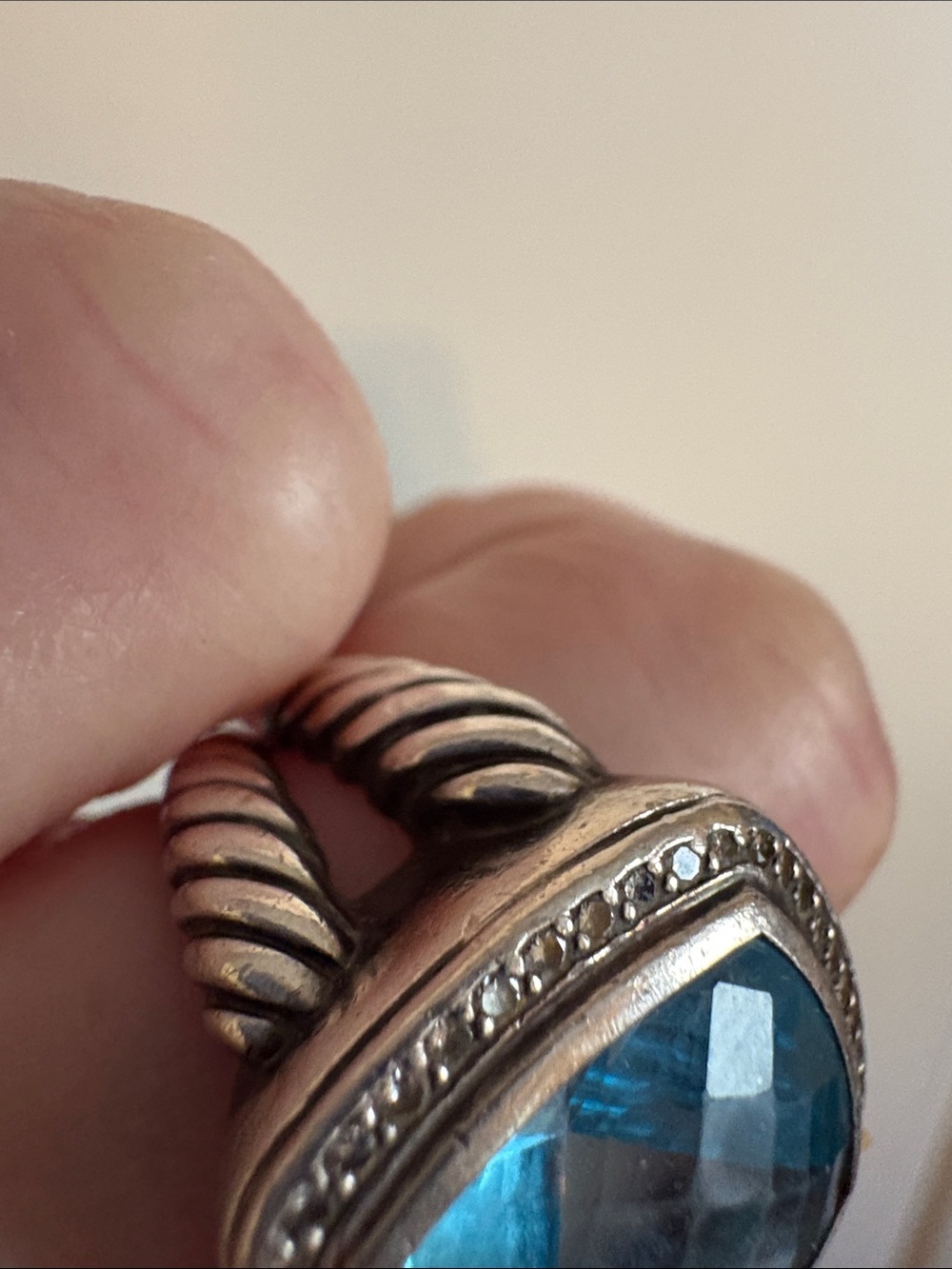 David Yurman Authentic Albion 17mm Blue Topaz Diamond Halo Sterling Silver | 7 - Picture 6 of 11